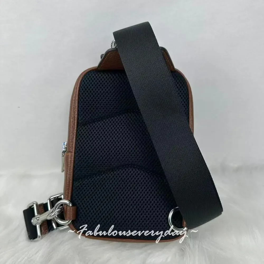 Coach Racer Sling Pack In Signature Leather/Silver/Vintage Brown CDC45 NWT